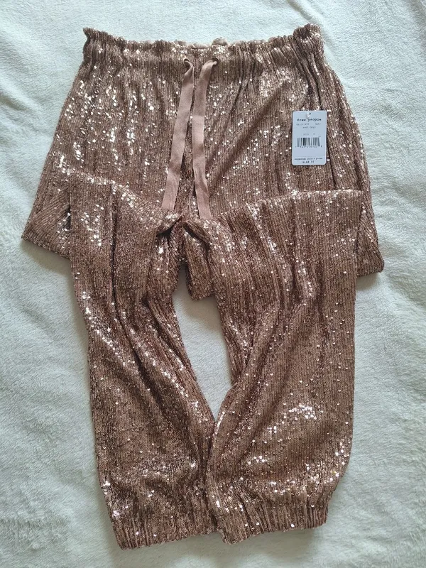 NWT Free People Morelia Sequin Joggers Pants M Rose Gold Bronze Holiday Party - Image 4