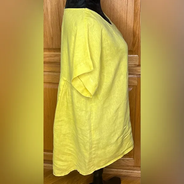 Terzo Millennio Lagenlook Linen High-Low Hem Tunic Oversized Top Yellow Sz Large - Image 4