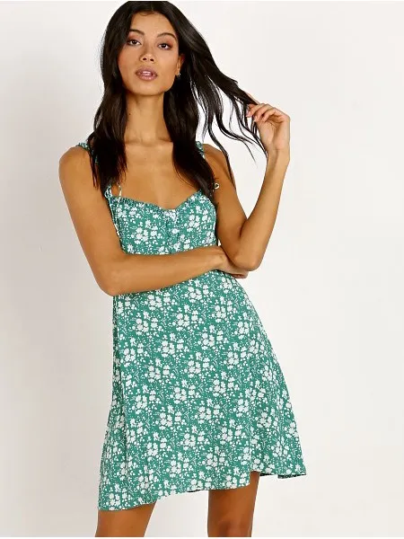 For Love & Lemons Zamira Button Front Dress Kelly Green Floral Mini Slip Dress S - Image 3