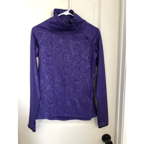 Nike Pro Dri-Fit Long Sleeve Embossed Mock‎ Neck Pullover Purple Women’s Medium - Image 8