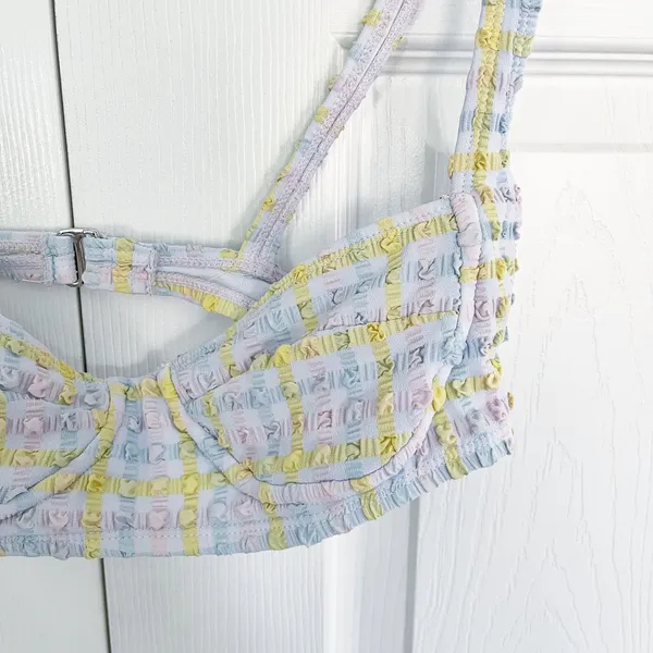 GB Gianni Bini Crush Pastel Gingham Seersucker Balconette Bikini Top Coquette - Image 3