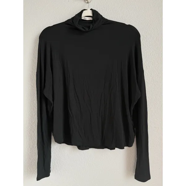 Aritzia Babaton Small Long Sleeve Top Shirt Black Mock‎ Neck Lightweight Cropped - Image 5
