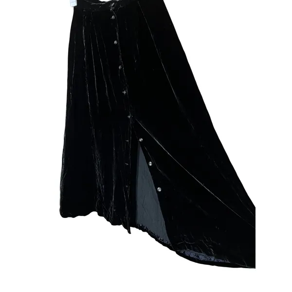 Vintage Banana Republic Black Velvet‎ Button Front Maxi Skirt Size 6 - Image 3
