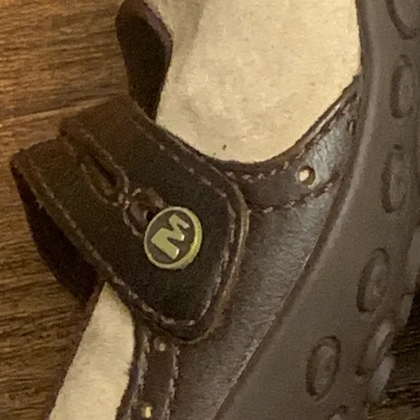 Merrell Mary Jane slip on. 8.5 dark taupe tan suede upper w/ leather accents - Image 7