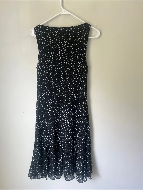 Chaps sleeveless midi dress black white polka dots gore hem size 12 ^ - Image 5