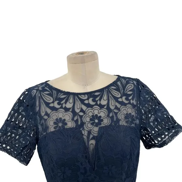 Chi Chi London‎ Sheridan Dress Navy Blue Embroidered Short Sleeve UK 12 US 8 - Image 6