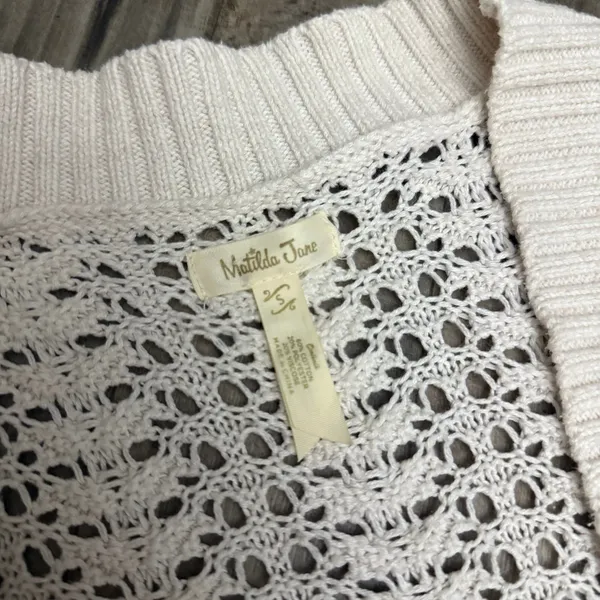 Matilda Jane Cream Crochet Open Knit Long Duster Cardigan Sweater S - Image 4