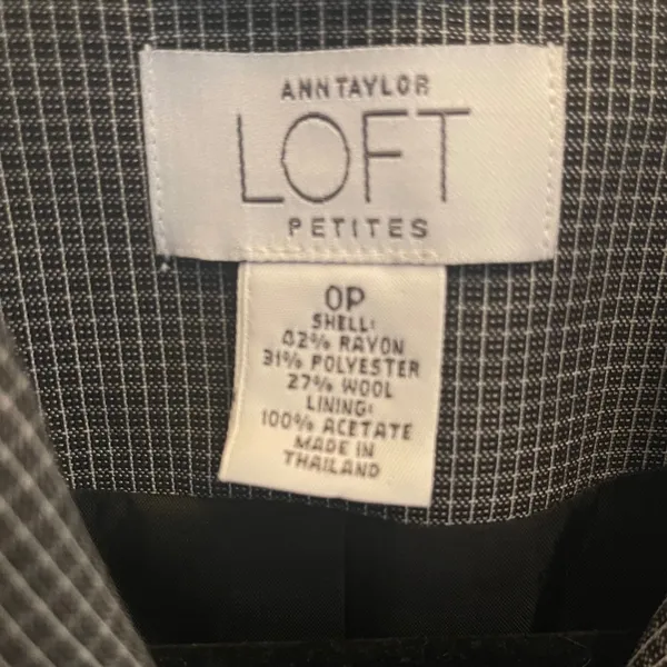 Ann Taylor Loft Petites Blazer Jacket Black White Micro Check Wool Blend‎ 0P - Image 3