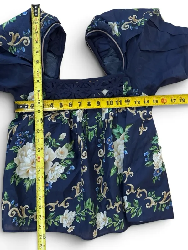 Farm Rio FLOWER TAPESTRY BLUE FLOWERED YOKE BLOUSE Size XSmall - Image 14