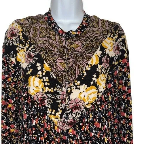 FREE‎ PEOPLE Wildflower Fields Mixed Floral Paisley Tunic Henley Blouse EUC M - Image 2