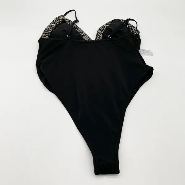 Cheeky High Cut Womens Swimsuit Size Large Black Gold Glam Beach Summer Resort‎ - Image 7