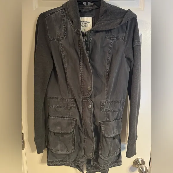 Abercrombie & Fitch Jacket Womens Charcoal Gray Military Hooded Utility, S‎ - Image 4