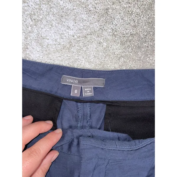 VINCE Pleated Slouchy Cropped Zip Leg‎ Pants Trousers Navy Blue 6 Ankle Zip - Image 5