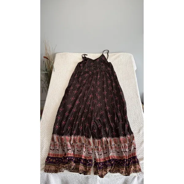 Natural Life Womens Large Brown Floral Boho Wide Leg Spaghetti Strap Jumpsuit - Image 2