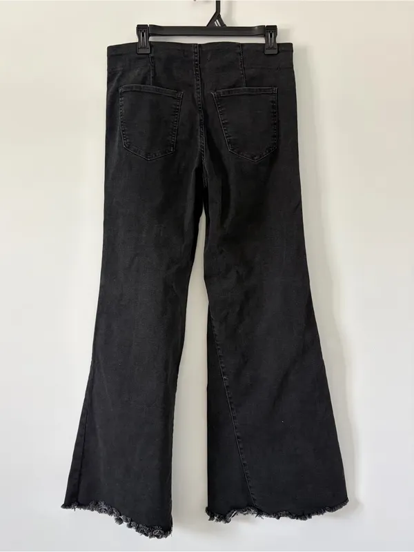 Free People We The Free Pull On Flare Wide Leg Raw Hem Bell Bottom Jeans Black - Image 2