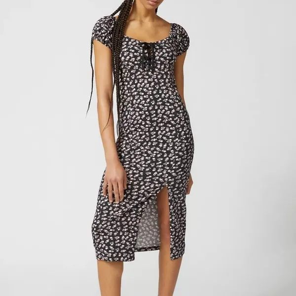 Betsey Johnson Y2K Floral Corset Milkmaid Midi Dress Size XL Black Coquette - Image 14