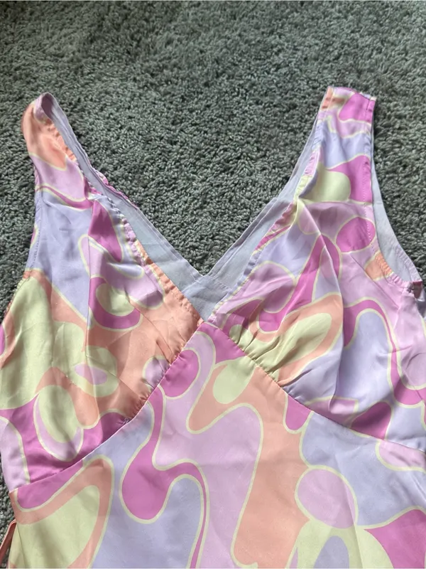 Peppermayo Pink Lavender & Peach Abstract Wrap Mini Dress - Image 4