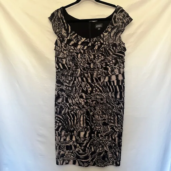Adrianna Papell Tiered Sheath Dress 14 Mob Wife Animal Maximal Cocktail Abstract - Image 15