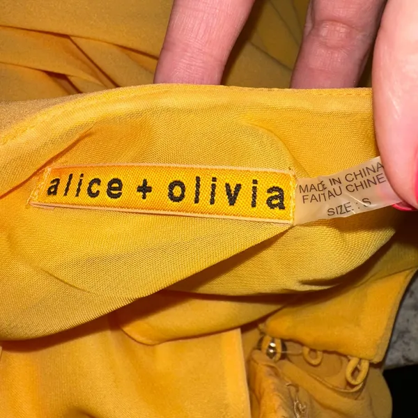Alice + Olivia One Shoulder Dress Ruffle Party Cocktail Yellow Size S see photos - Image 4