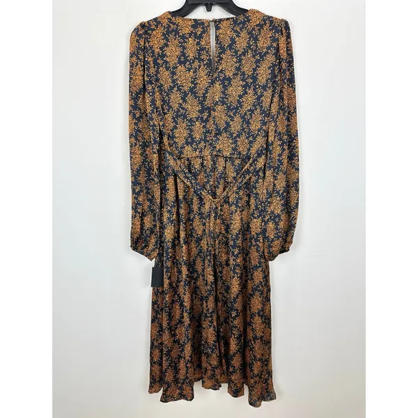 Lulus Graceful Impression Black and Orange Floral Print Midi Dress Satin S NWT - Image 12
