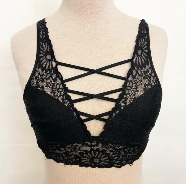 Victoria’s Secret PINK strappy lace black floral bralette bra - Image 2