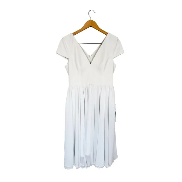 Dress The Population White V-Neck Cap Sleeve Lace Hem Midi Dress Size Large - Image 2
