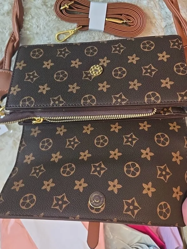 NWT Monogram Flap Crossbody Bag Braided Shoulder Strap Brown Two Tone - Image 5