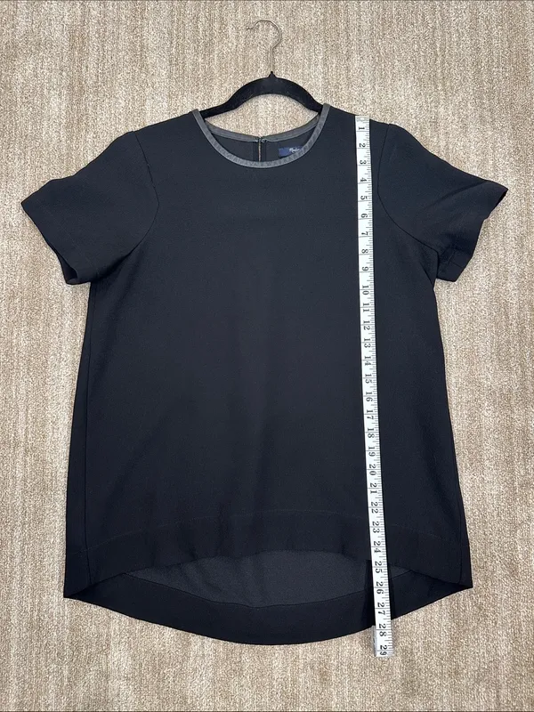Madewell Black Leather Trim Career Fall Goth Short Sleeve Women Top Size Medium - Image 4