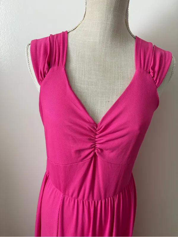 SHEIN Fuchsia Ruched V-Neck Sleeveless Maxi Dress - Image 2