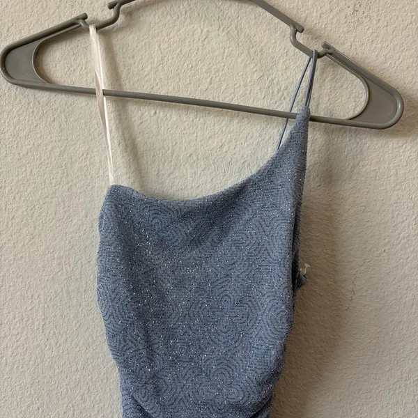 NWT B. Darlin Light Blue Glitter Ruched One-Shoulder Mini Dress Size 2 - Image 4