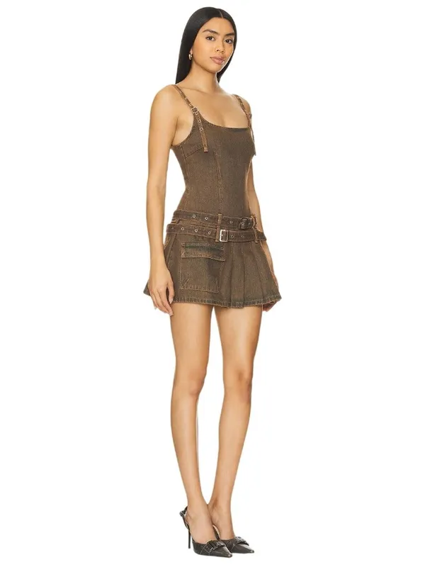 LIONESS Biker Mini Dress in Petrol Medium New Womens Denim - Image 3