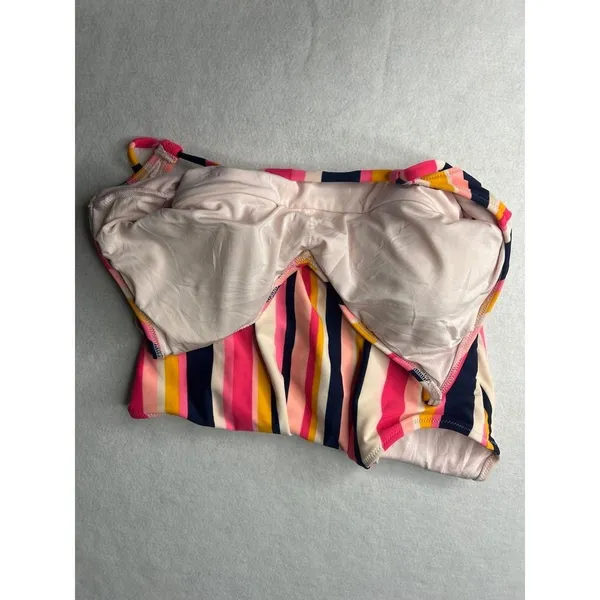 Aerie‎ Women Striped One Piece Swimsuit Multi Color V-Neck Strappy Back Medium - Image 5