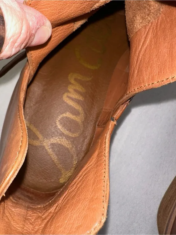 Sam Edelman Palmer Tan Leather Buckle Strap Ankle Boots Side Cutout 7.5M - Image 4