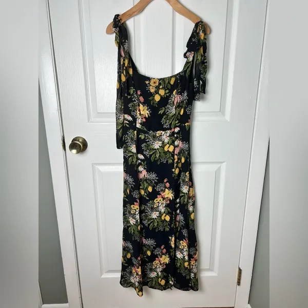 Reformation Twilight Tie Bow Sleeveless Midi Dress Sicilia Black Floral 0 - Image 3