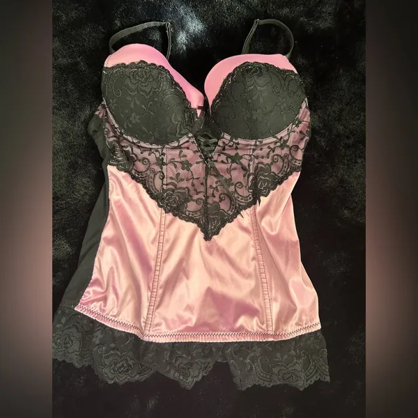 Felina Pink & Black Lace Bustier Corset - Small - Image 3