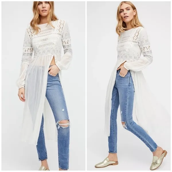 FREE PEOPLE Sweet Sunny Days Tunic White Lace Sheer Size XS - Image 2