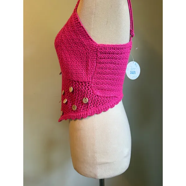 Pink Crochet crop top festival boho fairy NWT y2k costume retro hippie bohemian - Image 3