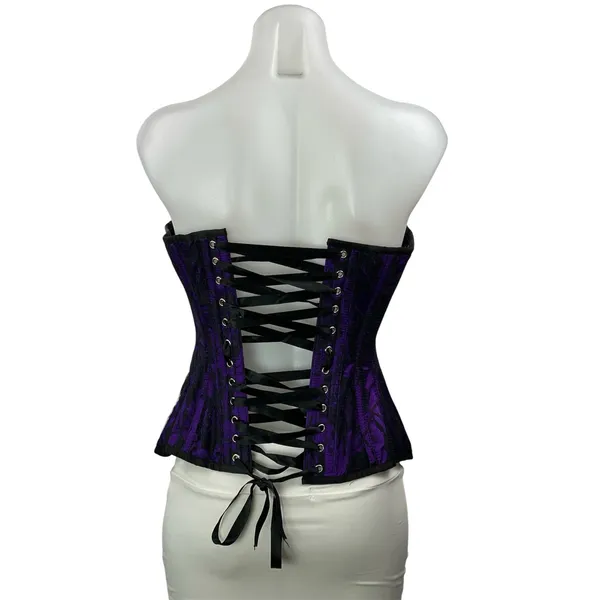 Top Drawer by Daisy Corsets Purple Black Strapless Floral Bustier Corset Top S - Image 3