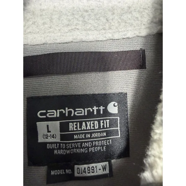 Carhartt 0J4991 Relaxed Fit Fleece Grey Aztec Quarter Snap Pullover Large 10-12 - Image 7