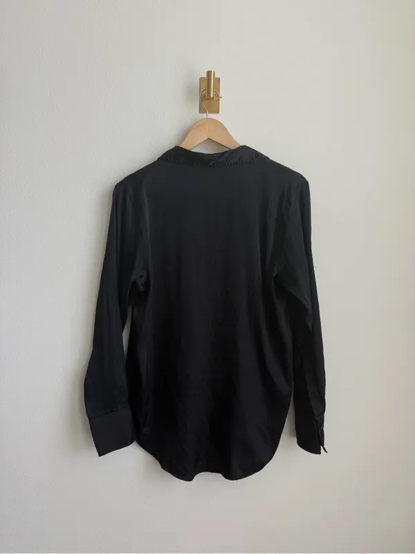H&M Black Satin Button Down Blouse Women's Medium Long Sleeve Office Top - Image 9