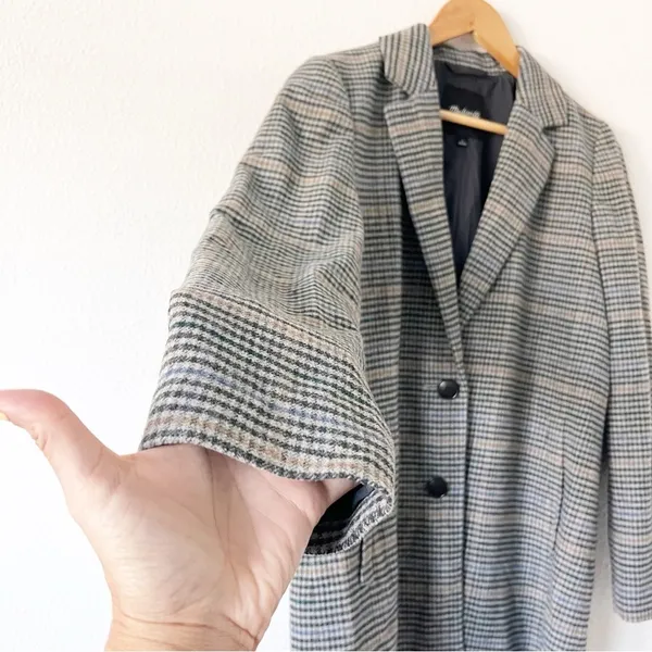 Madewell Dorset Tiarnan Glen Plaid Gray White Oversized Chic Blazer Jacket - Image 4
