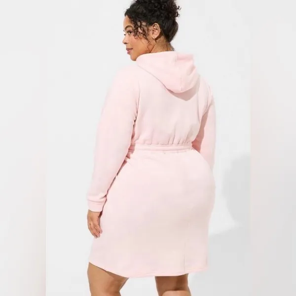Torrid Light Pink Fleece Hoodie Dress Mini Drawstring Waist Size 2 (2X) - Image 2