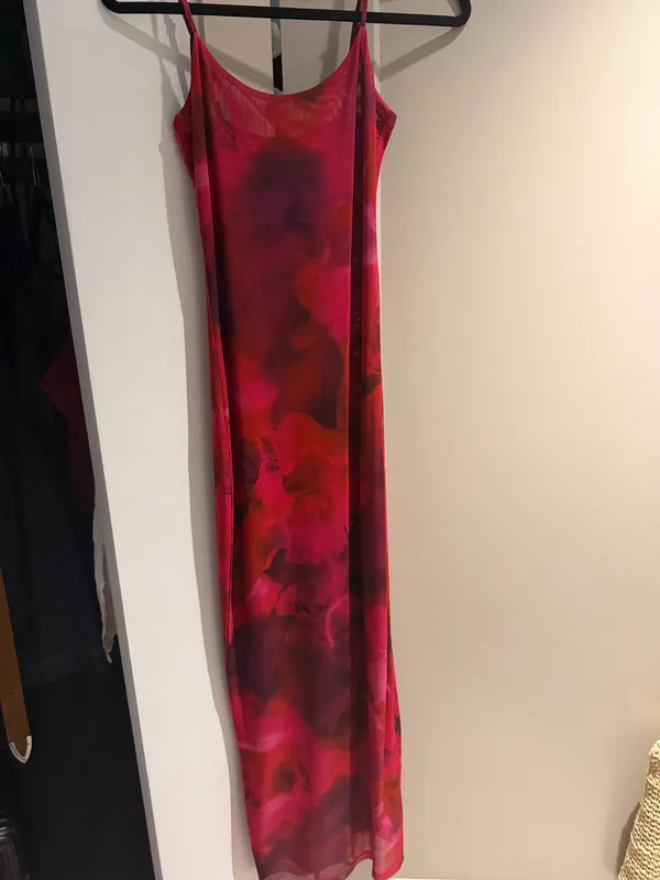 White fox Same Heart Mesh Maxi Dress Red Amaryllis - Image 2