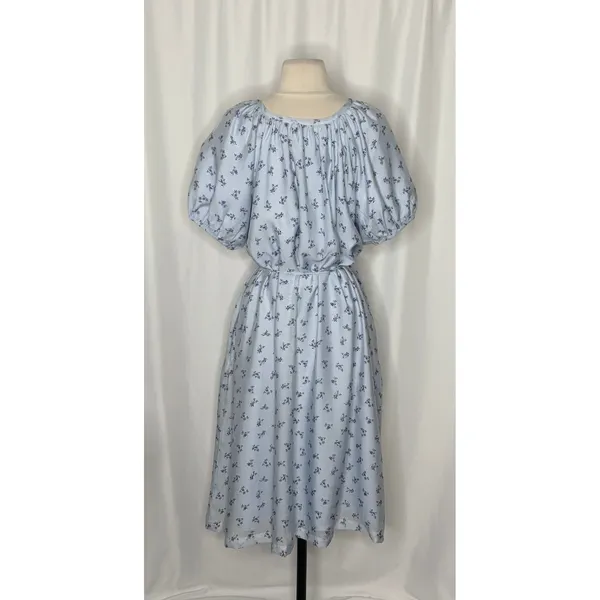 ROOLEE Wandering Free Blue Floral Dress Midi Tie Waist Buttons Raglan Small - Image 8