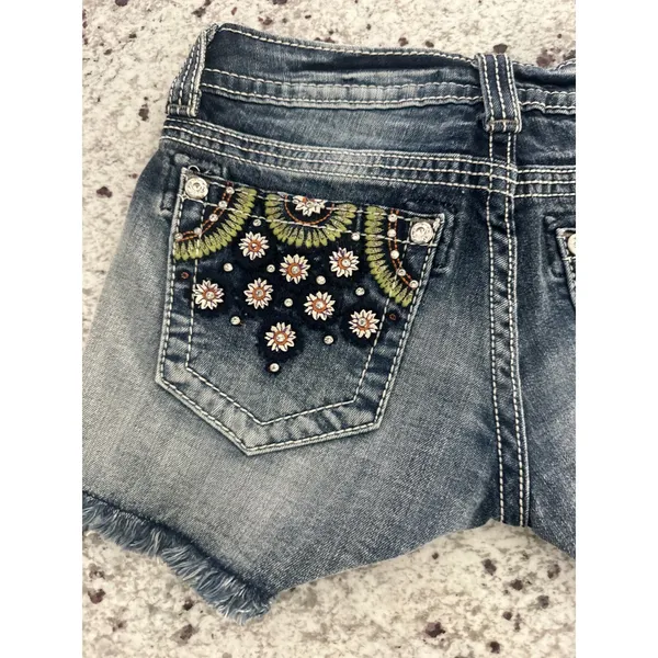 Miss Me floral embellished distressed denim cut-off shorts 27 - Image 6