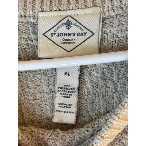 St Johns Bay Womens PL Oatmeal Beige Textured Knit Crew Neck Raglan Sweater - Image 3