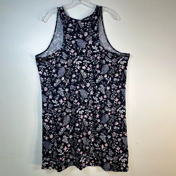 Laura Ashley Navy Blue Floral Sleeveless Tank Dress XL Pink Botanical Print - Image 2