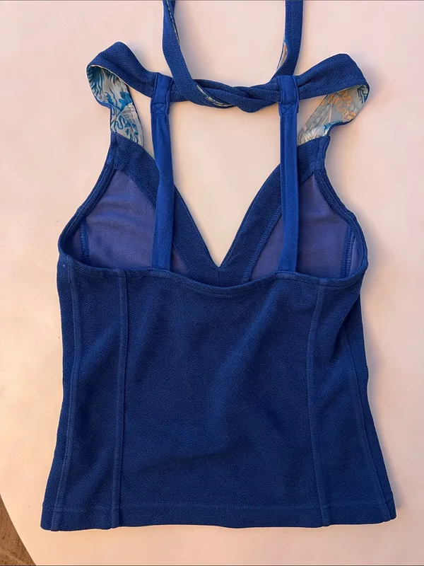 Free People One Call Away Royal Blue Open Back Strappy V Neck Halter Top XS - Image 6