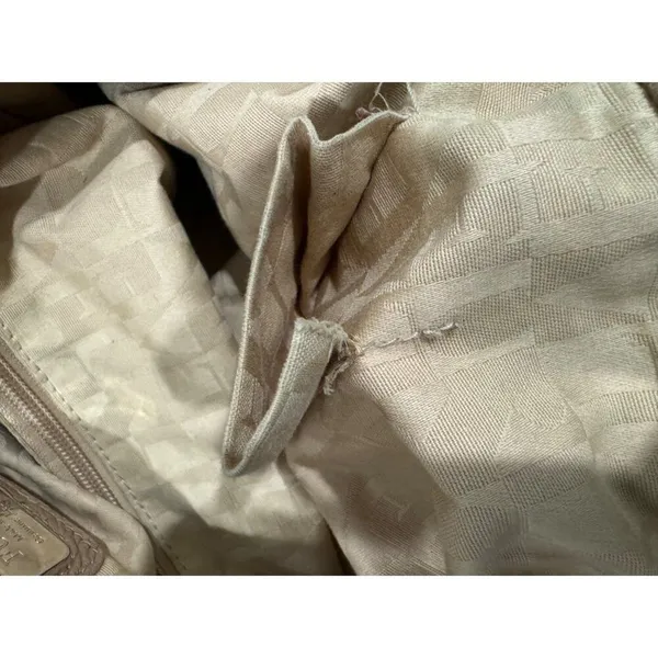 Furla Tan Pebbled Leather Chain Lock Drawstring Satchel Shoulder‎ Bag Y2K Boho - Image 7
