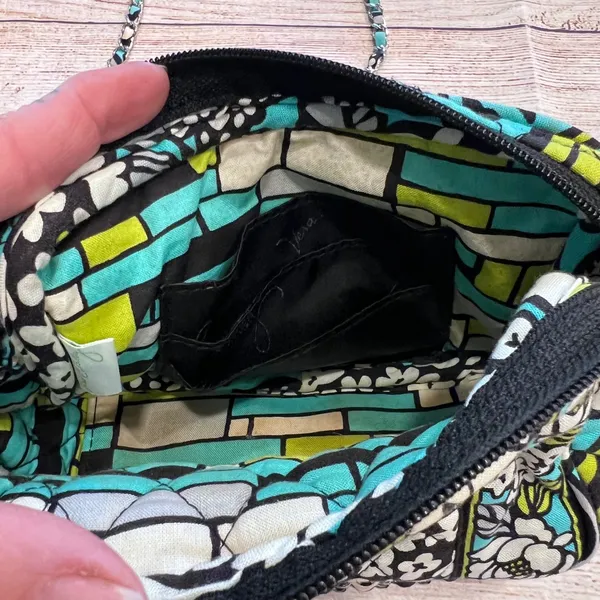 Vera Bradley Floral Quilted Cotton Mini Crossbody Bag Blue White Chain Strap - Image 10